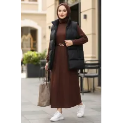 فستان حجاب بني بحزام